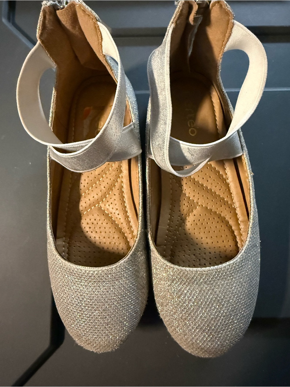 Girls' Glitter Ankle-Strap Flats - Silver